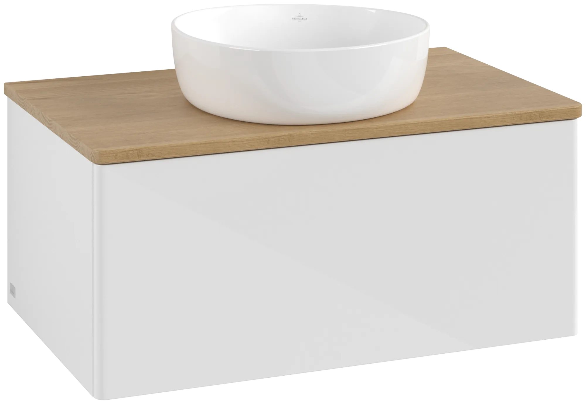 Bild von VILLEROY BOCH Antao Waschbeckenunterschrank, mit Beleuchtung, 1 Auszug, 800 x 360 x 500 mm, Front ohne Struktur, Glossy White Lacquer / Honey Oak #L30011GF