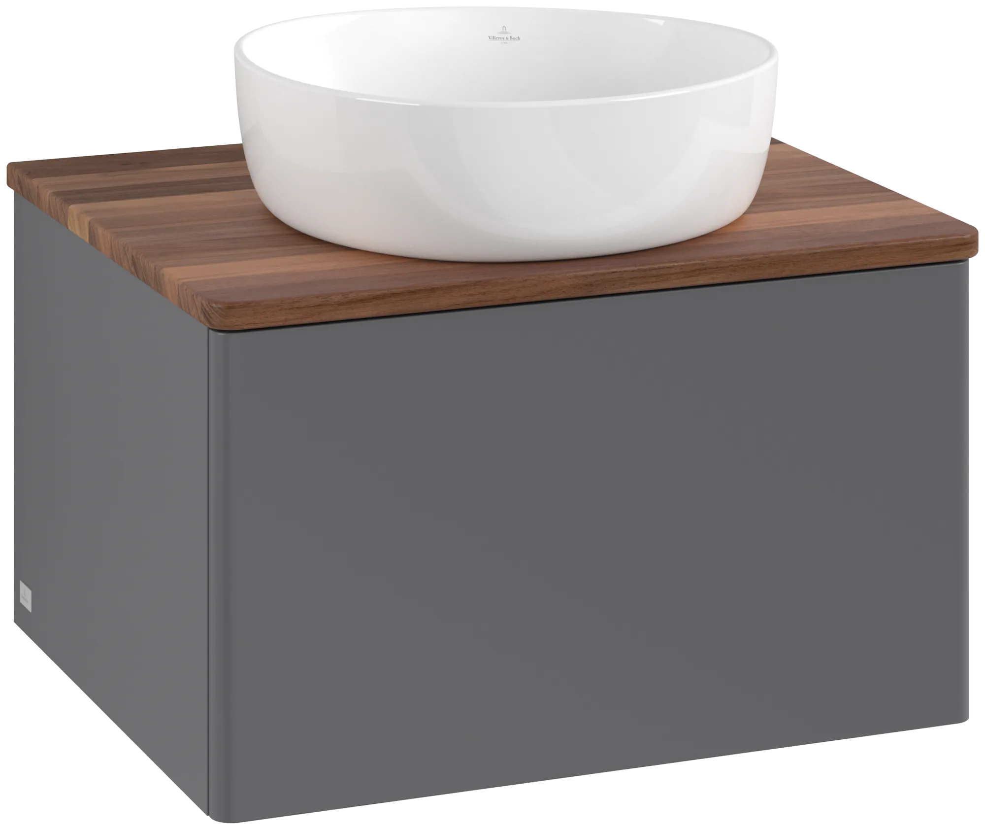 Obrázek VILLEROY BOCH Antao Vanity unit, with lighting, 1 pull-out compartment, 600 x 360 x 500 mm, Front without structure, Anthracite Matt Lacquer / Warm Walnut #L29012GK