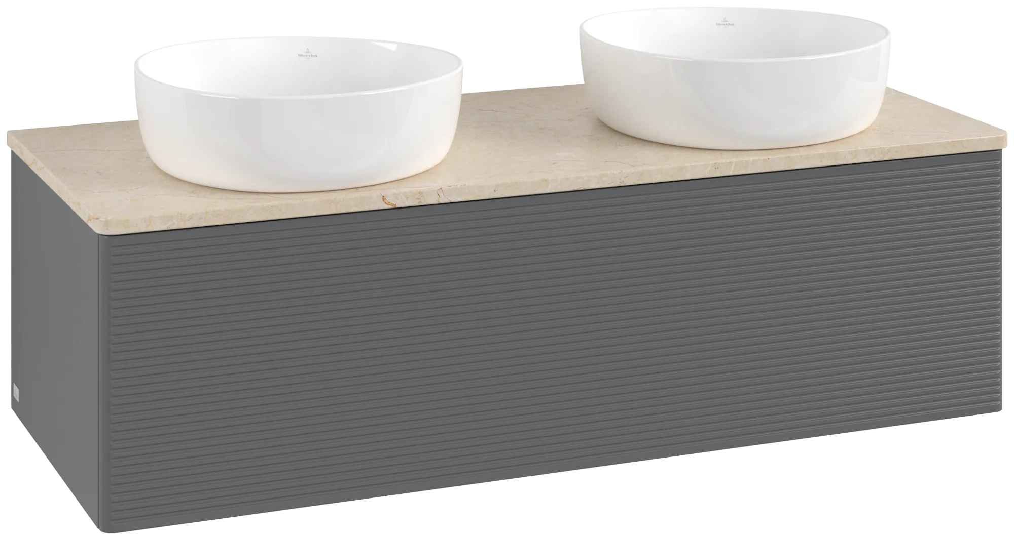 Bild von VILLEROY BOCH Antao Waschbeckenunterschrank, mit Beleuchtung, 1 Auszug, 1200 x 360 x 500 mm, Front mit Struktur, Anthracite Matt Lacquer / Botticino #L35113GK