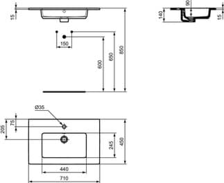Bild von IDEAL STANDARD Eurovit Möbelwaschtisch 710x450mm, mit 1 Hahnloch, mit Überlaufloch (rund) #E053501 - Weiß (Alpin)