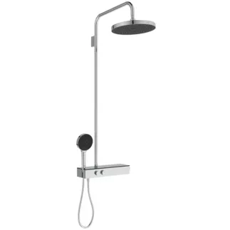 Picture of IDEAL STANDARD Ceratherm Solos exposed thermostatic shower system with 300mm single function showerhead, 130mm single function handspray and xxl shelf, chrome #A7880AA - Chrome