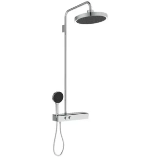 Picture of IDEAL STANDARD Ceratherm Solos thermostatic shower system with 330mm single function showerhead, 130mm 3 function handspray, xxl shelf and light, chrome #A7881AA - Chrome