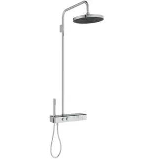 Picture of IDEAL STANDARD Ceratherm Solos thermostatic shower system with 300mm 3 function showerhead, 130mm single function stick handspray and xxl shelf #A7884AA - Chrome