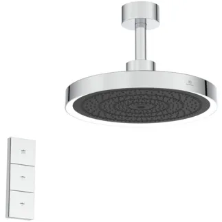 Picture of IDEAL STANDARD Solos round 330mm 3 function showerhead with light and remote control, vertical arm #A7891AA - Chrome