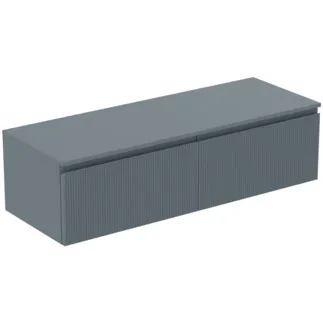 Picture of IDEAL STANDARD Finesse 140cm x 50cm wall mounted washbasin unit with 2 drawers, no cutout, matt ash blue #E3432UQ - Matt Ashblue