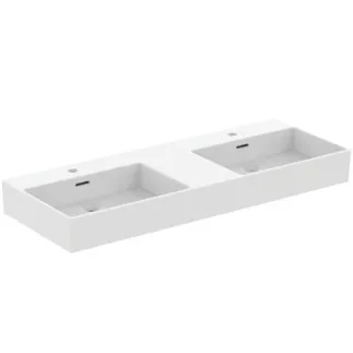 Bild von IDEAL STANDARD Extra Doppel-Waschtisch 1215x450mm, mit 1 Hahnloch je Waschplatz, mit Überlaufloch (geschlitzt) #R0539V1 - Seidenweiß