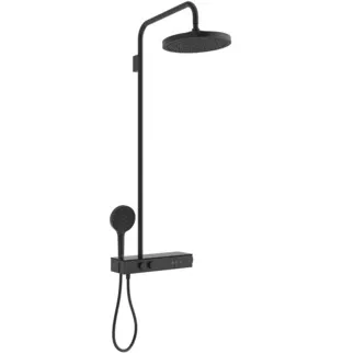 Picture of IDEAL STANDARD Ceratherm Solos thermostatic shower system with 300mm 3 function showerhead, 130mm 3 function handspray with xxl shelf, silk black #A7882XG - Silk Black