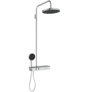 Picture of IDEAL STANDARD Ceratherm Solos thermostatic shower system with 300mm 3 function showerhead, 130mm 3 function handspray with xxl shelf, chrome #A7882AA - Chrome