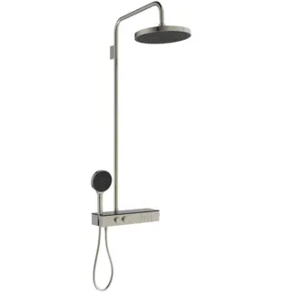 Picture of IDEAL STANDARD Ceratherm Solos thermostatic shower system with 300mm 3 function showerhead, 130mm 3 function handspray with xxl shelf, silver storm #A7882GN - Ultra Steel