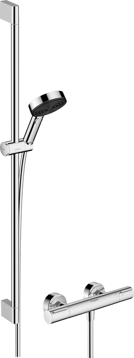 Obrázek HANSGROHE Pulsify Select S Sprchový systém 105 3jet Relaxation s ruční sprchou, termostatem Ecostat Element, sprchovou tyčí 90 cm, jezdcem a sprchovou hadicí #24271000 - chrom