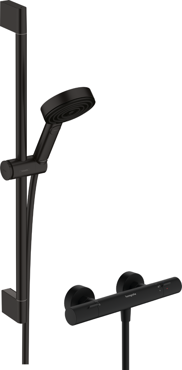 Obrázek HANSGROHE Pulsify Select S Sprchový systém 105 3jet Relaxation EcoSmart s termostatem Ecostat Fine a sprchovou tyčí 65 cm #24262670 - matná černá