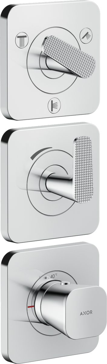 Picture of HANSGROHE AXOR Citterio C Thermostatic module 380/120 for concealed installation with escutcheons for 3 functions - cubic cut #49711000 - Chrome