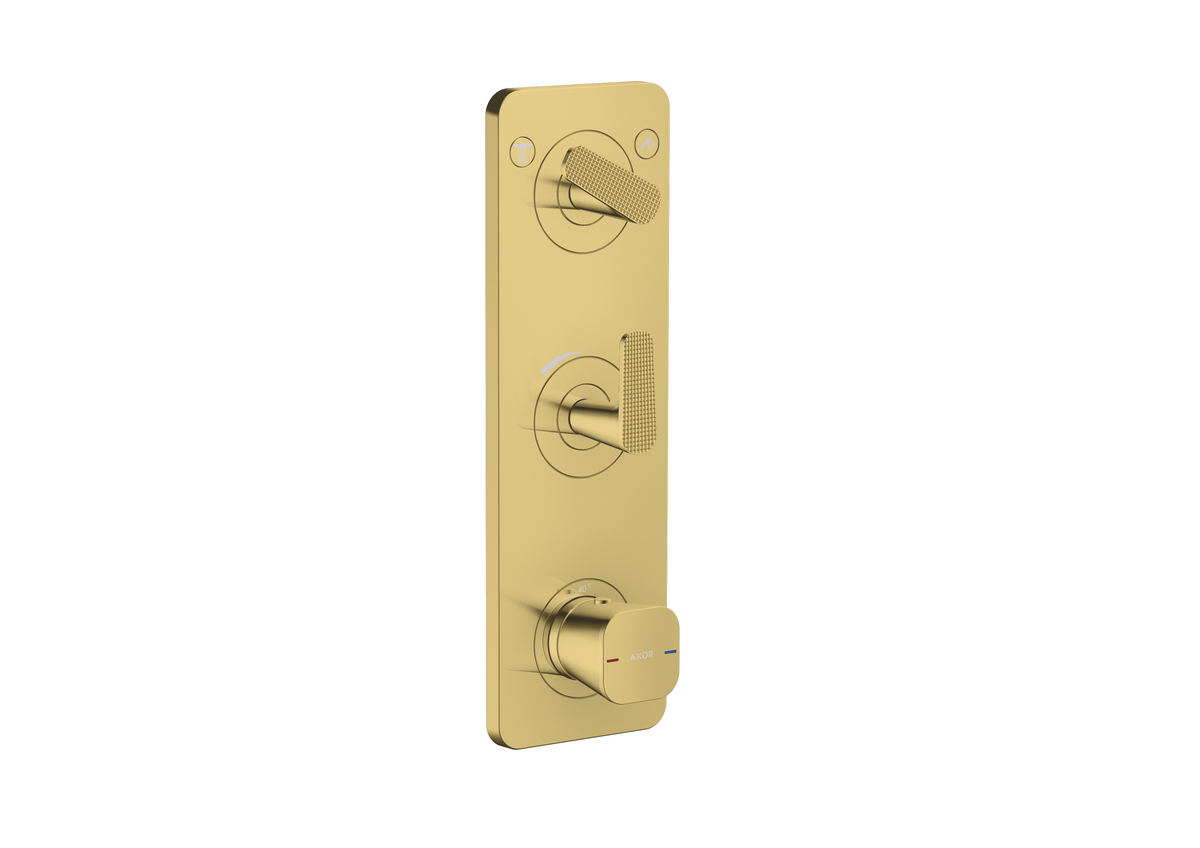 Picture of HANSGROHE AXOR Citterio C Thermostatic module 380/120 for concealed installation with plate for 2 functions - cubic cut #49701990 - Polished Gold Optic