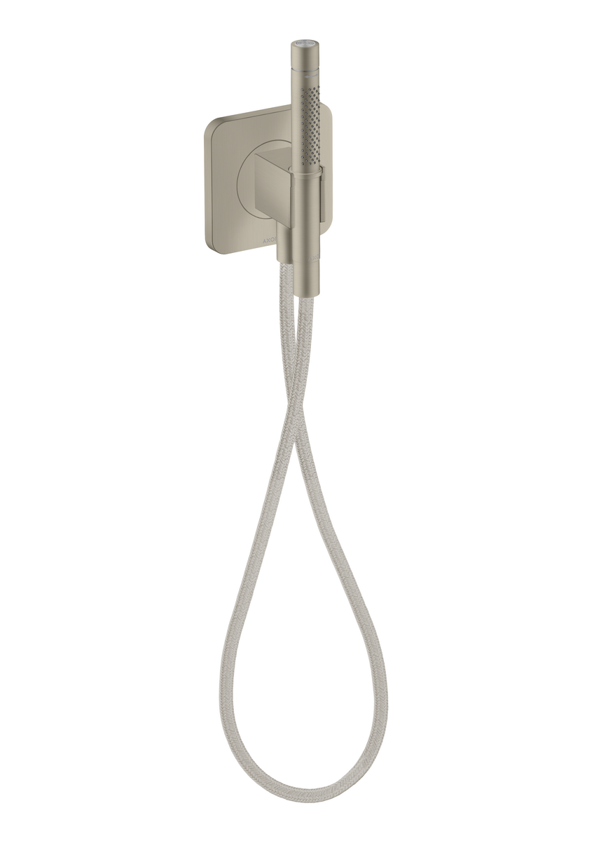 Obrázek HANSGROHE AXOR Citterio C Jednotka s držákem 120/120, softsquare, s tyčovou ruční sprchou 2jet a textilní sprchovou hadicí #49626820 - kartáčovaný nikl