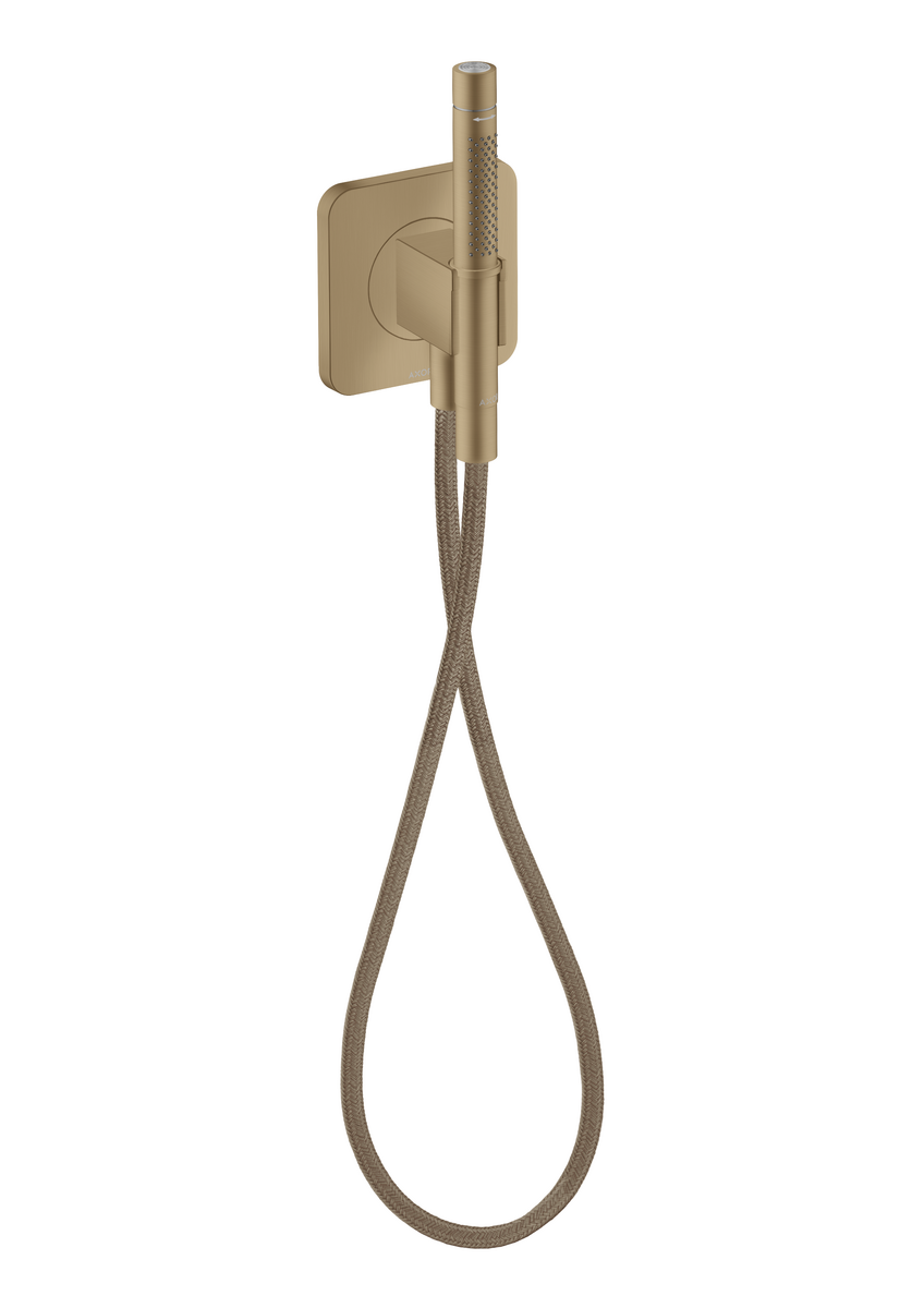 Obrázek HANSGROHE AXOR Citterio C Jednotka s držákem 120/120, softsquare, s tyčovou ruční sprchou 2jet a textilní sprchovou hadicí #49626140 - kartáčovaný bronz