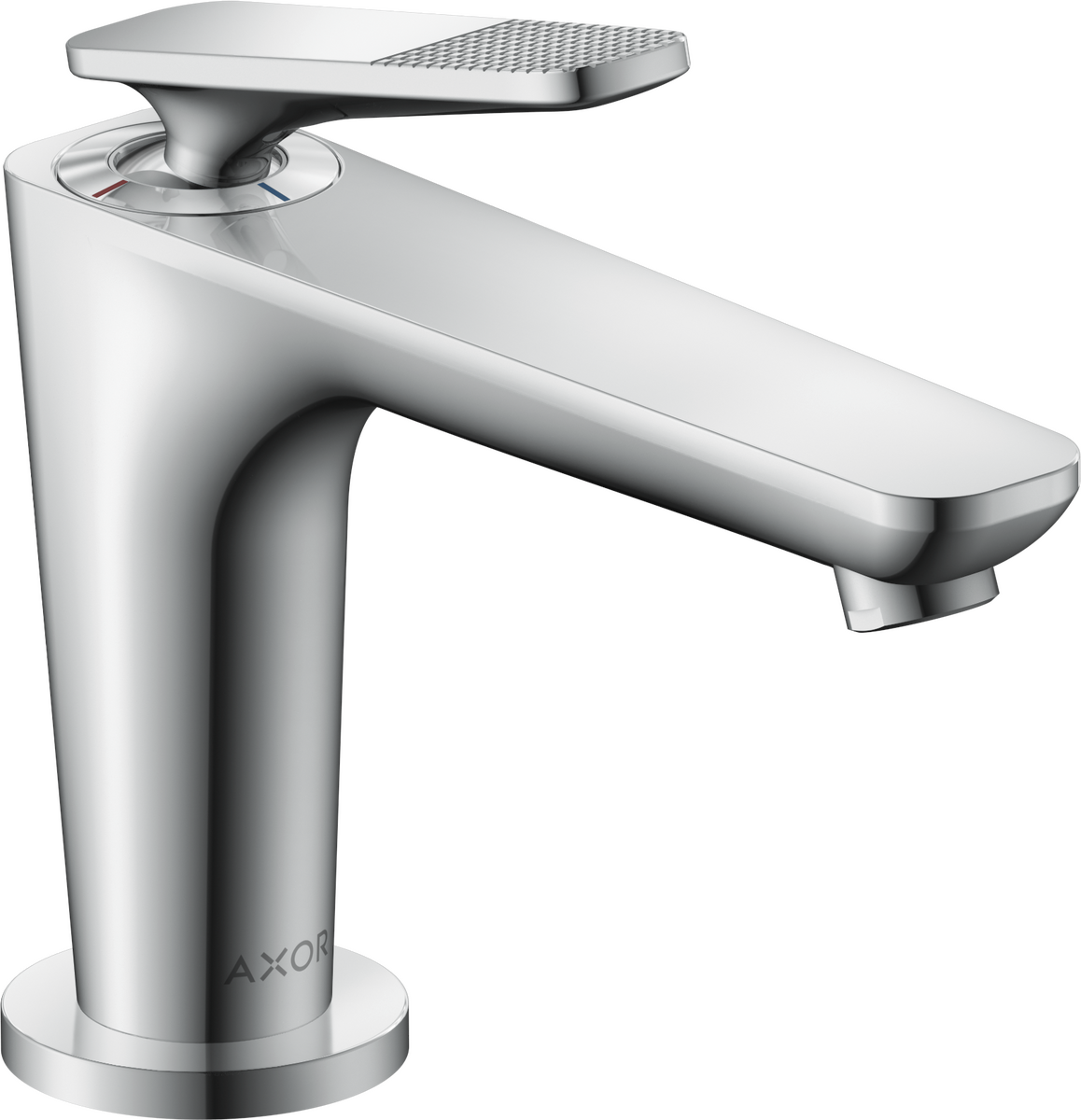 Obrázek HANSGROHE AXOR Citterio C Páková umyvadlová baterie 90 s funkcí CoolStart, pro umývátka, s odtokovou soupravou - kubický brus #49021000 - chrom