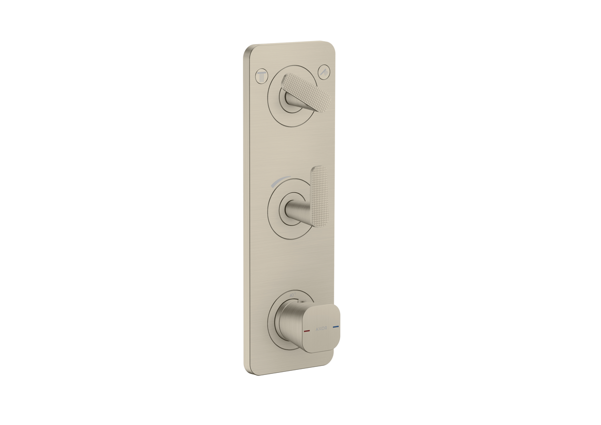 Picture of HANSGROHE AXOR Citterio C Thermostatic module 380/120 for concealed installation with plate for 2 functions - cubic cut #49701820 - Brushed Nickel