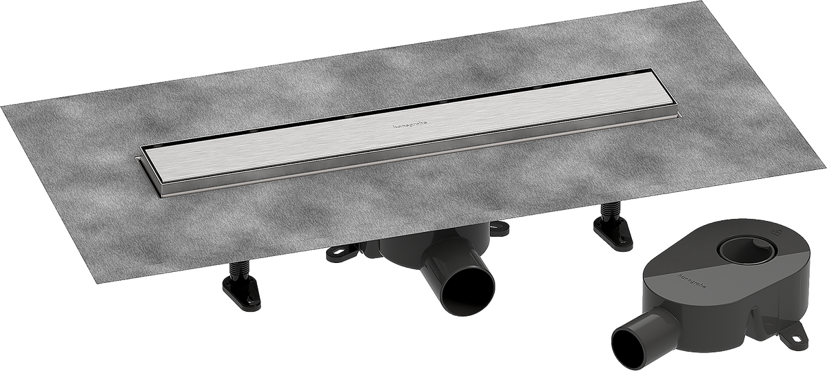 Obrázek HANSGROHE RainDrain Go kompletní sada sprchového žlábku 500 obkladatelný na zadní straně pro standardní/plochou instalaci #56270800 - kartáčovaná nerezová ocel