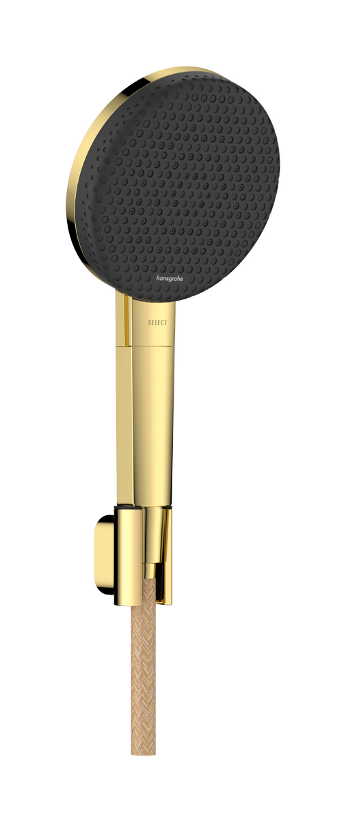Bild von HANSGROHE Raindance Alive Select S Brausehalterset 125 3jet EcoSmart mit Designflex Textilbrauseschlauch 160 cm #24611990 - Polished Gold Optic