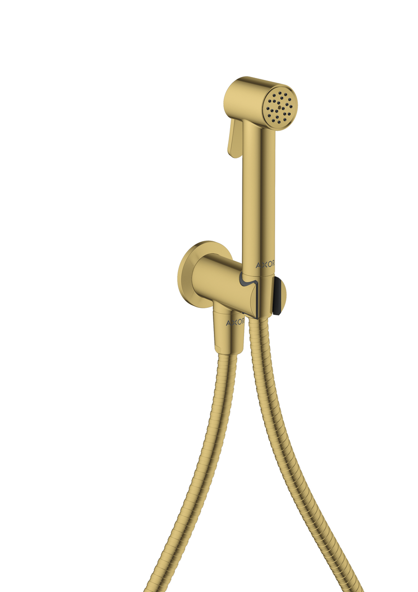 Picture of HANSGROHE AXOR Bidette Showers Bidette hand shower 1jet round for cold water with shower holder and shower hose 1.25 m #29240990 - Polished Gold Optic