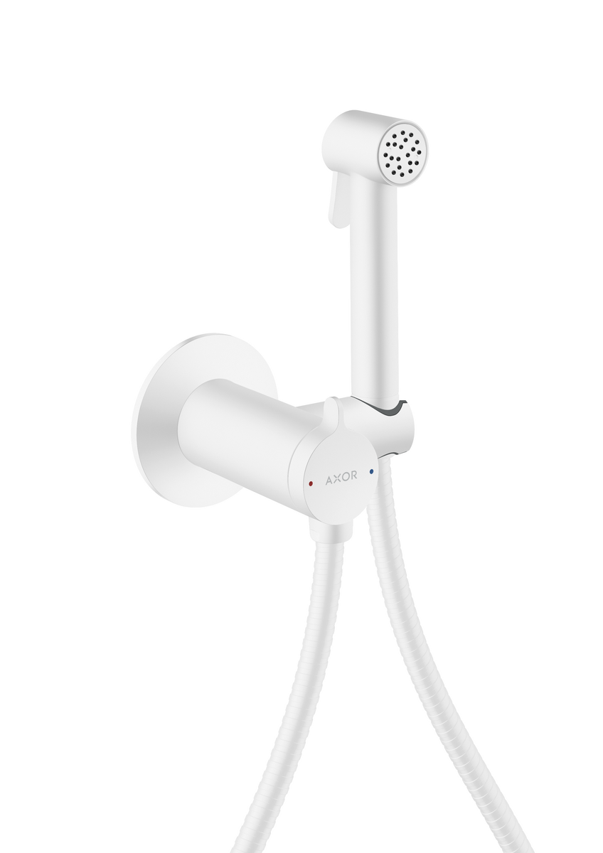 Picture of HANSGROHE AXOR Bidette Showers Bidette hand shower 1jet round for mixed water with shower holder and shower hose 1.25 m #29242700 - Matt White