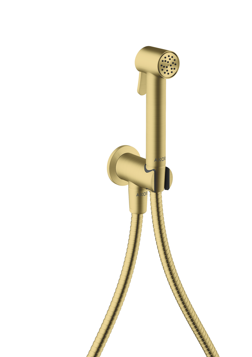 Picture of HANSGROHE AXOR Bidette Showers Bidette hand shower 1jet round for cold water with shower holder and shower hose 1.25 m #29240950 - Brushed Brass