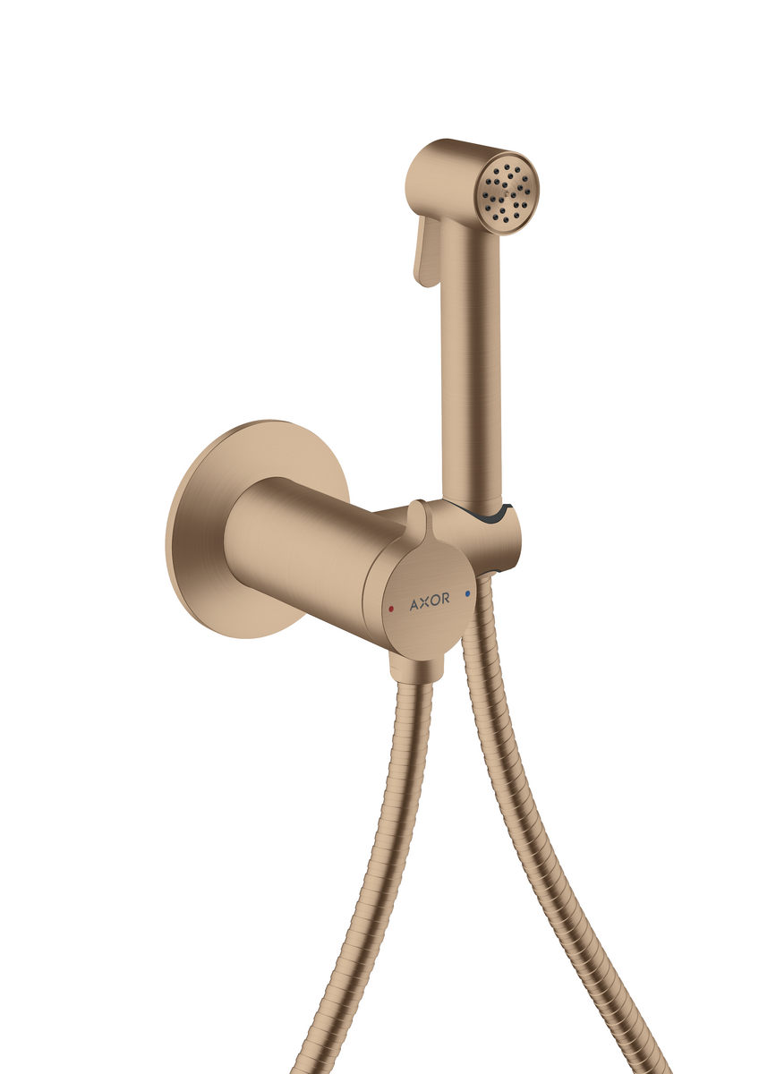 Picture of HANSGROHE AXOR Bidette Showers Bidette hand shower 1jet round for mixed water with shower holder and shower hose 1.25 m #29242310 - Brushed Red Gold