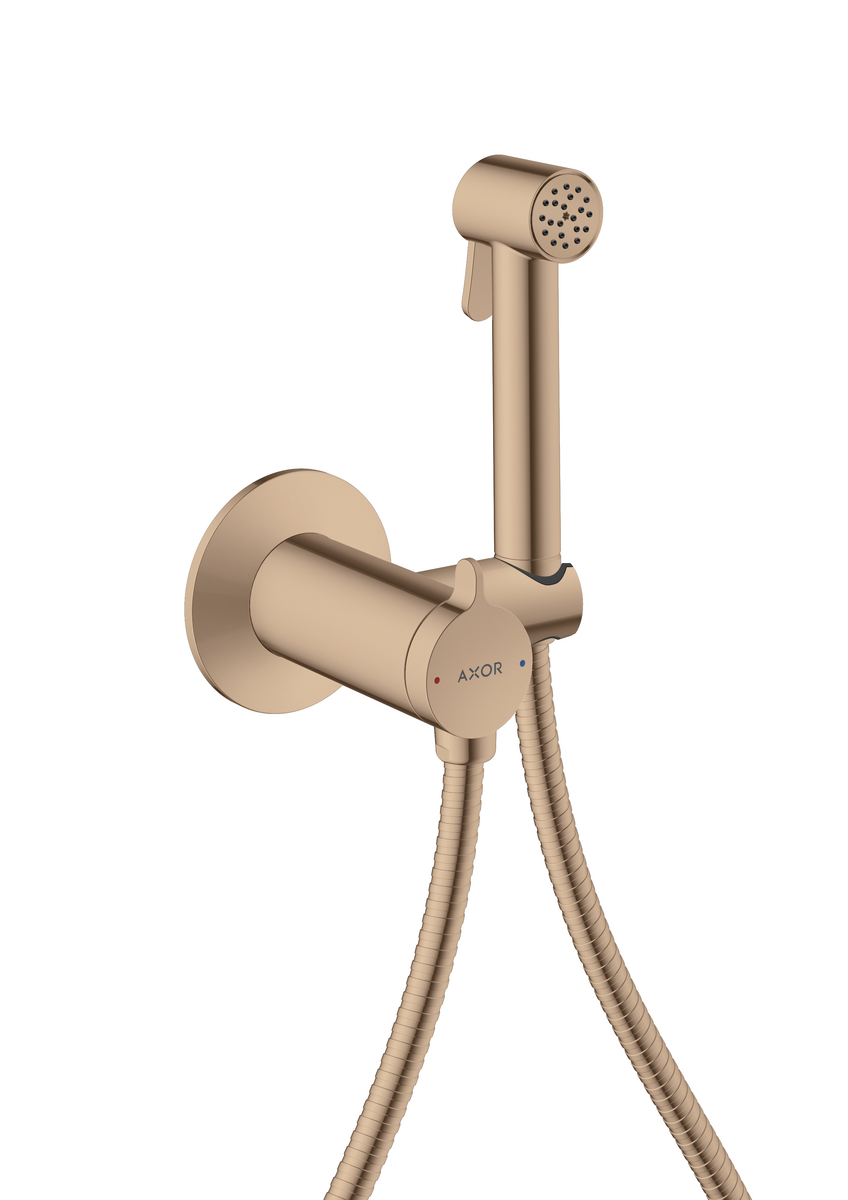 Picture of HANSGROHE AXOR Bidette Showers Bidette hand shower 1jet round for mixed water with shower holder and shower hose 1.25 m #29242300 - Polished Red Gold