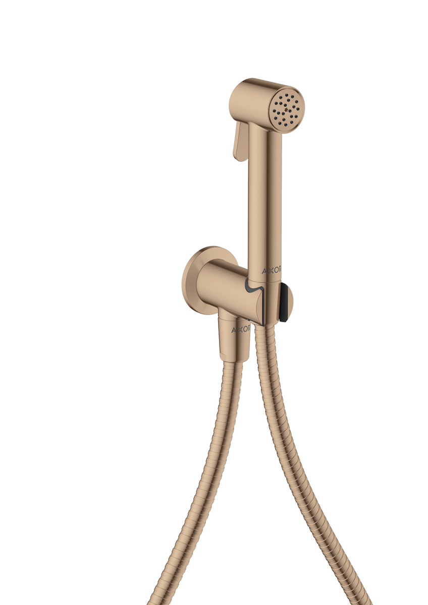 Bild von HANSGROHE AXOR Bidette Showers Bidette Handbrause 1jet rund für Kaltwasser mit Brausehalter und Brauseschlauch 1,25 m #29240300 - Polished Red Gold