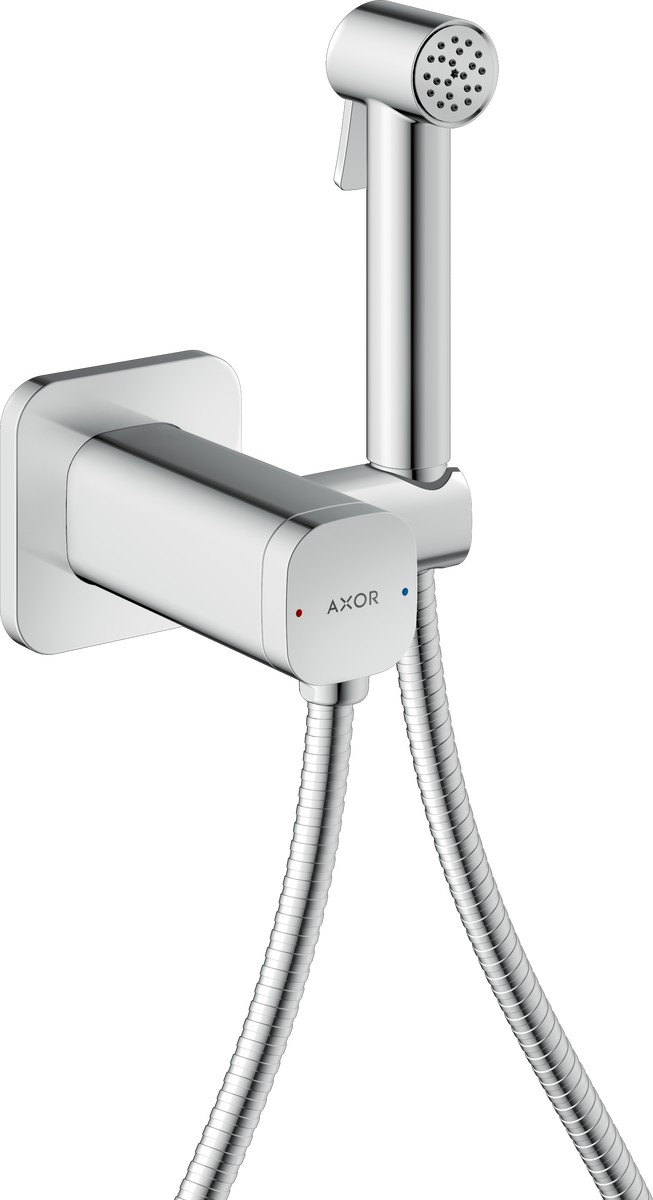 Obrázek HANSGROHE AXOR Bidette Sprchy Bidette ruční sprcha 1jet softsquare pro smíšenou vodu s držákem sprchy a sprchovou hadicí 1,25 m #29243000 - chrom