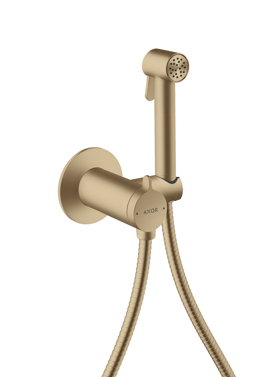 Picture of HANSGROHE AXOR Bidette Showers Bidette hand shower 1jet round for mixed water with shower holder and shower hose 1.25 m #29242140 - Brushed Bronze