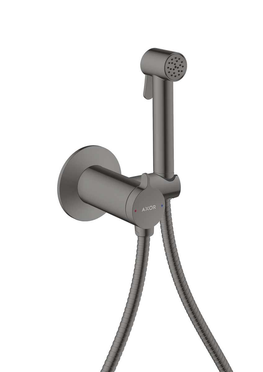 Picture of HANSGROHE AXOR Bidette Showers Bidette hand shower 1jet round for mixed water with shower holder and shower hose 1.25 m #29242330 - Polished Black Chrome