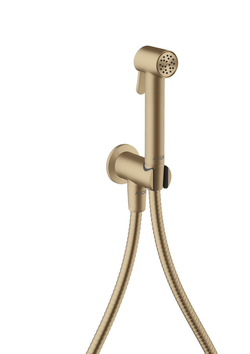 Obrázek HANSGROHE AXOR Bidette Sprchy Bidette ruční sprcha 1proudová kulatá na studenou vodu s držákem sprchy a sprchovou hadicí 1,25 m #29240140 - kartáčovaný bronz