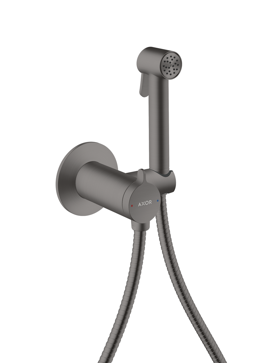 Picture of HANSGROHE AXOR Bidette Showers Bidette hand shower 1jet round for mixed water with shower holder and shower hose 1.25 m #29242340 - Brushed Black Chrome