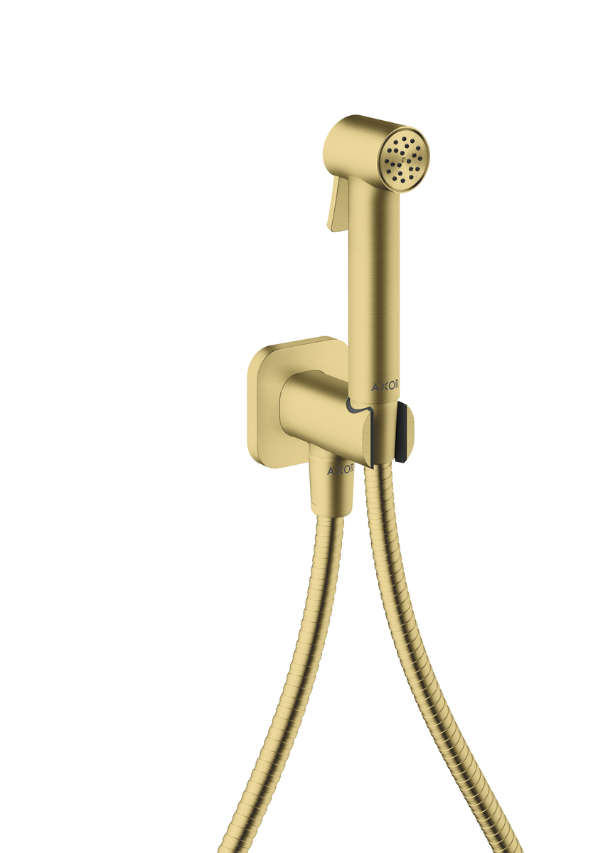 Obrázek HANSGROHE AXOR Bidette Sprchy Bidette Ruční sprcha 1jet softsquare na studenou vodu s držákem sprchy a sprchovou hadicí 1,25 m #29241950 - kartáčovaná mosaz
