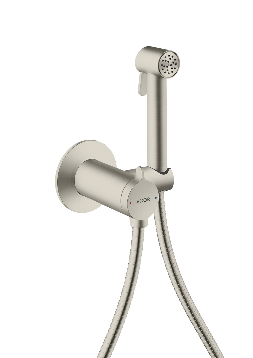 Picture of HANSGROHE AXOR Bidette Showers Bidette hand shower 1jet round for mixed water with shower holder and shower hose 1.25 m #29242800 - Stainless Steel Optic