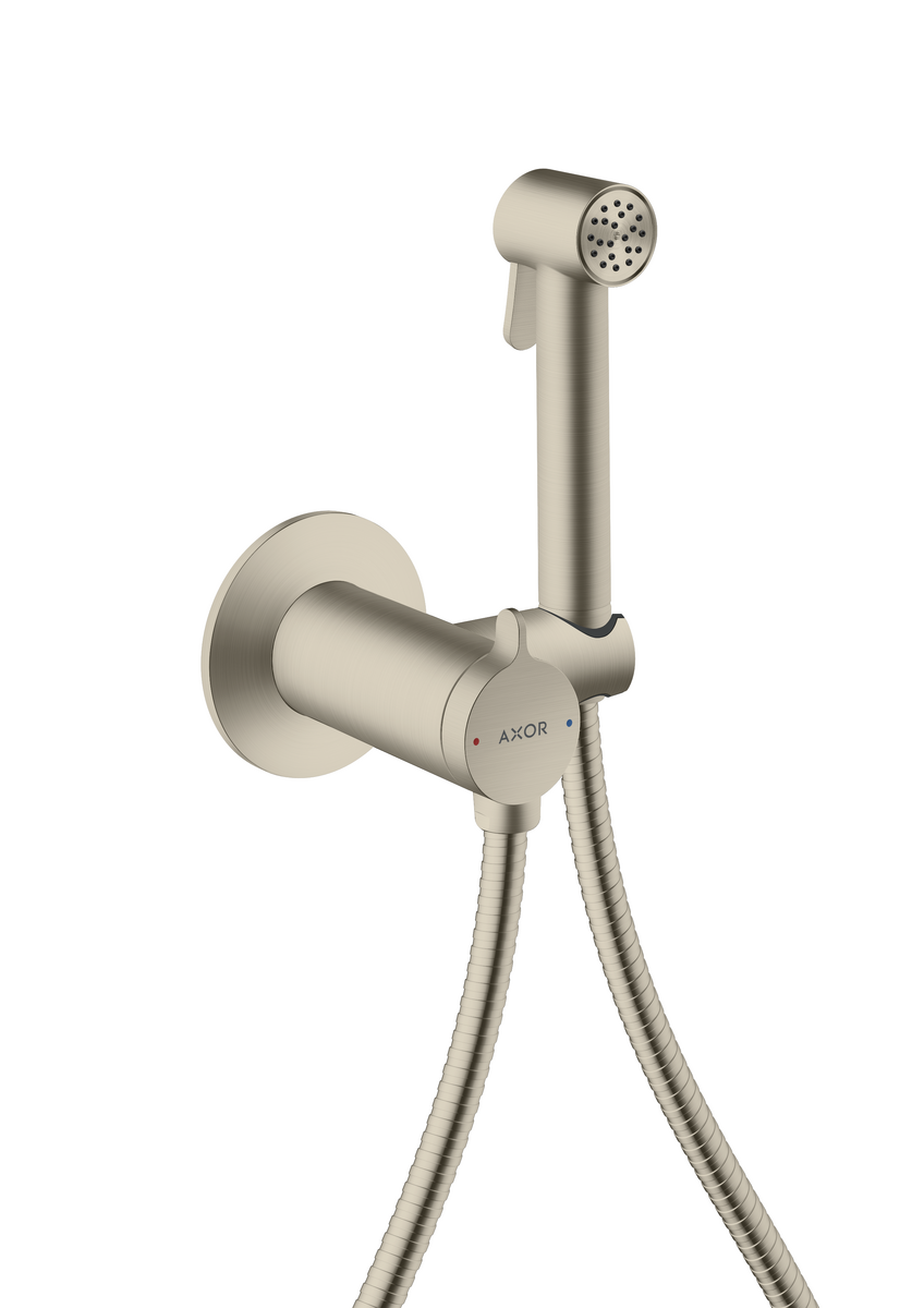 Picture of HANSGROHE AXOR Bidette Showers Bidette hand shower 1jet round for mixed water with shower holder and shower hose 1.25 m #29242820 - Brushed Nickel