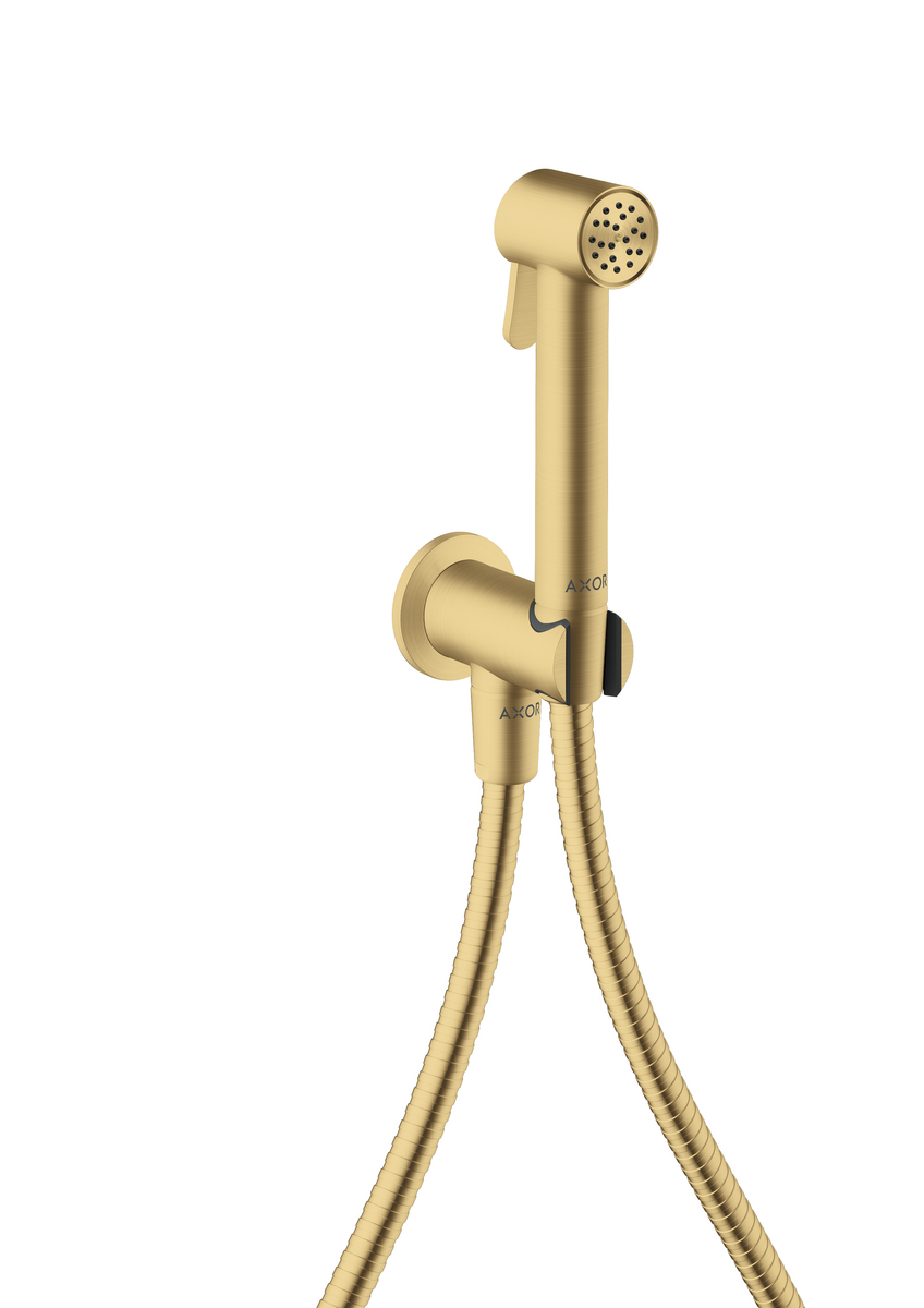 Bild von HANSGROHE AXOR Bidette Showers Bidette Handbrause 1jet rund für Kaltwasser mit Brausehalter und Brauseschlauch 1,25 m #29240250 - Brushed Gold Optic