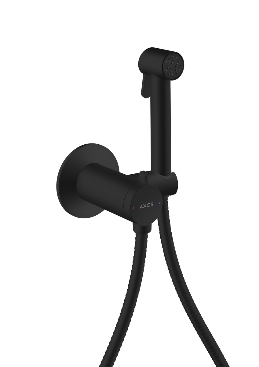 Picture of HANSGROHE AXOR Bidette Showers Bidette hand shower 1jet round for mixed water with shower holder and shower hose 1.25 m #29242670 - Matt Black