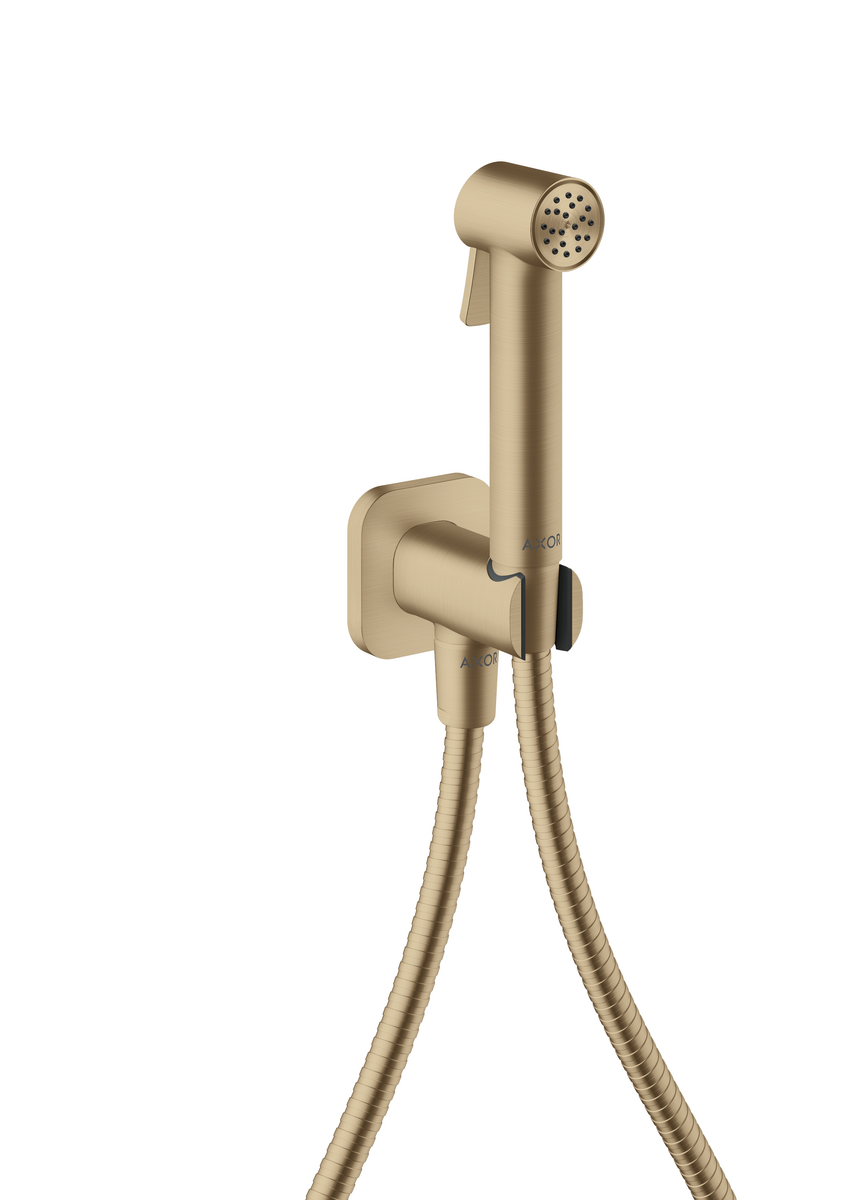 Picture of HANSGROHE AXOR Bidette Showers Bidette hand shower 1jet softsquare for cold water with shower holder and shower hose 1.25 m #29241140 - Brushed Bronze