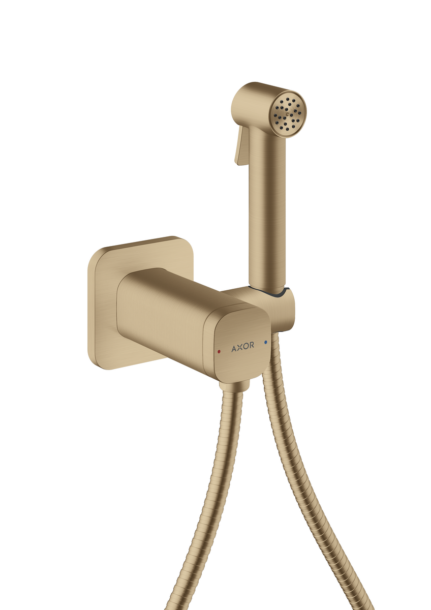 Obrázek HANSGROHE AXOR Bidette Sprchy Bidette ruční sprcha 1 tryska softsquare pro smíšenou vodu s držákem sprchy a sprchovou hadicí 1,25 m #29243140 - Brushed Bronze