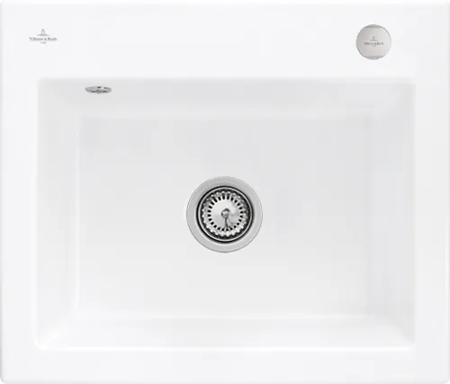 Bild von VILLEROY BOCH Subway 60 S flat flächenbündige Spüle, inklusive Ablaufgarnitur mit Excenterbetätigung, aus Keramik, 565 x 475 mm, Stone White CeramicPlus #33092FRW