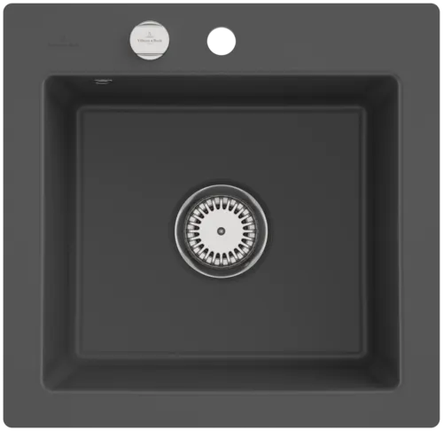 Bild von VILLEROY BOCH Subway 50 S flat flächenbündige Spüle, inklusive Ablaufgarnitur mit Excenterbetätigung, aus Keramik, 490 x 475 mm, Graphite CeramicPlus #33152FI4