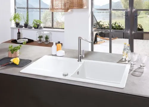 Bild von VILLEROY BOCH Siluet 50 Einbauspüle, inklusive Ablaufgarnitur mit Excenterbetätigung, aus TitanCeram, 900 x 510 mm, Almond CeramicPlus #333502AM