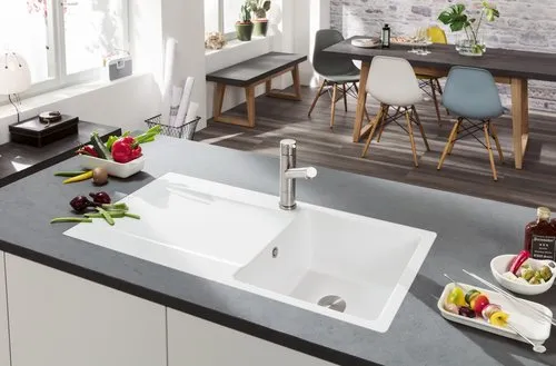 Bild von VILLEROY BOCH Siluet 50 flat flächenbündige Spüle, inklusive Ablaufgarnitur mit Handbetätigung, aus TitanCeram, 880 x 490 mm, Graphite CeramicPlus #33351FI4