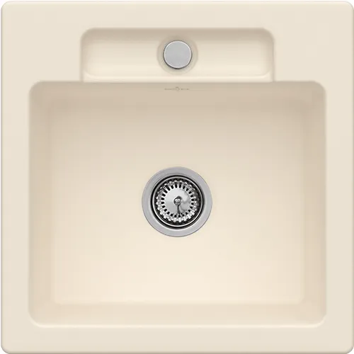 Bild von VILLEROY BOCH Siluet 50 S flat flächenbündige Spüle, inklusive Ablaufgarnitur mit Excenterbetätigung, aus TitanCeram, 470 x 470 mm, Ivory CeramicPlus #33452FFU