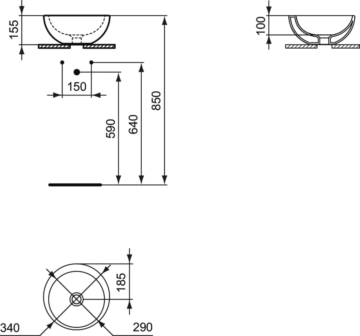 Picture of IDEAL STANDARD Strada O bowl 340mm, without tap hole, without overflow White (Alpine) with Ideal Plus K0793MA