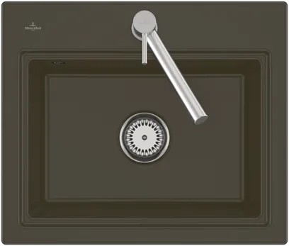 Obrázek VILLEROY BOCH Subway Style 60 S Flat Flush-mounted sink, included Waste system pop-up, Draining rack, of Ceramic, 600 x 510 mm, Ebony CeramicPlus #336A2FS5