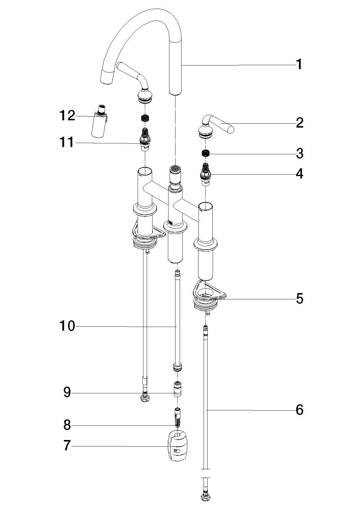 Bild von DORNBRACHT VAIA Dreiloch-Brückenbatterie Pull-down mit Brausefunktion - Bronze gebürstet #19870809-42