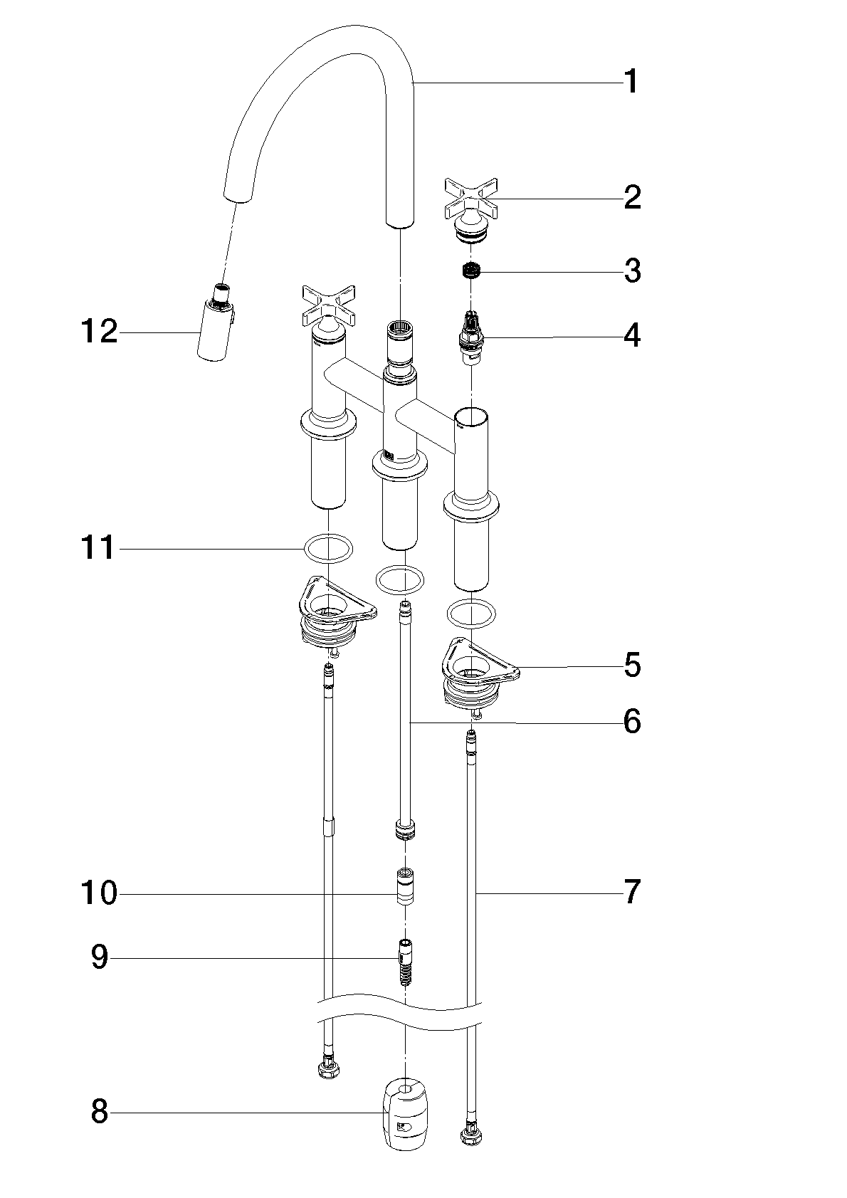 Bild von DORNBRACHT VAIA Dreiloch-Brückenbatterie Pull-down mit Brausefunktion - Bronze gebürstet #19875809-42